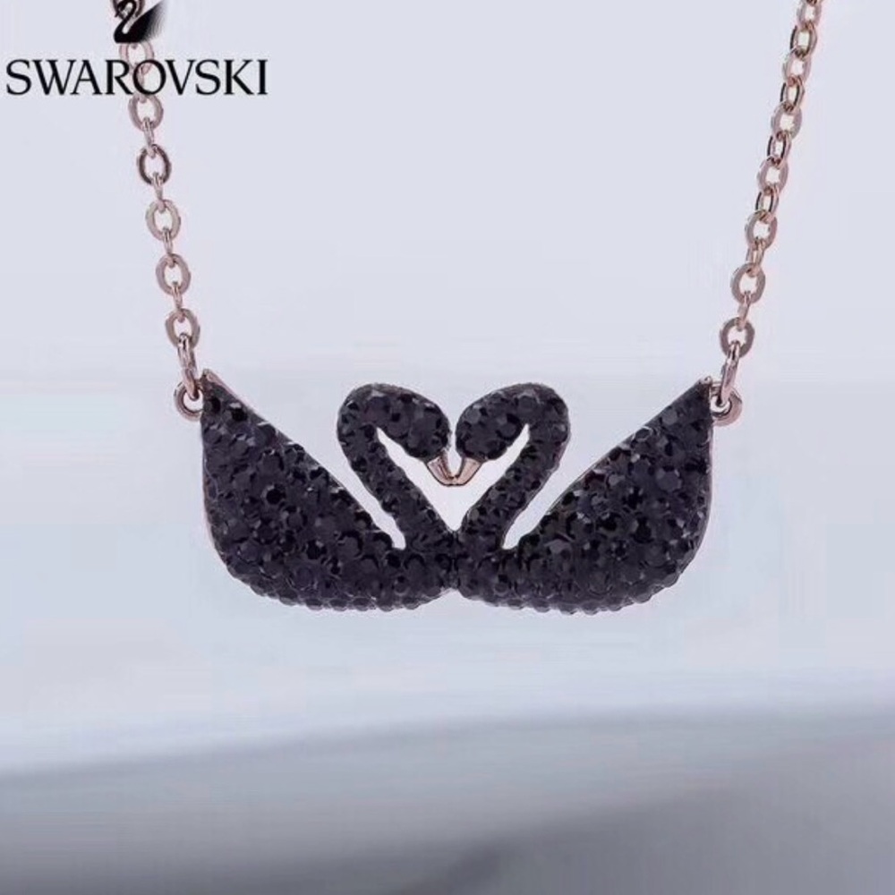 Swarovski Black Crystal Swan Heart Necklace